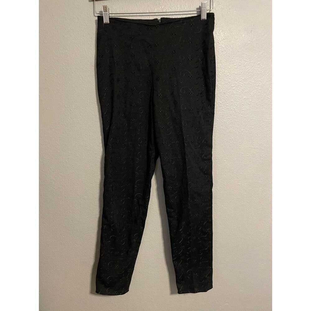 Vintage B&J Womens Pants Size 4 Black Floral Embroidered Stretch Whimsigoth 90s